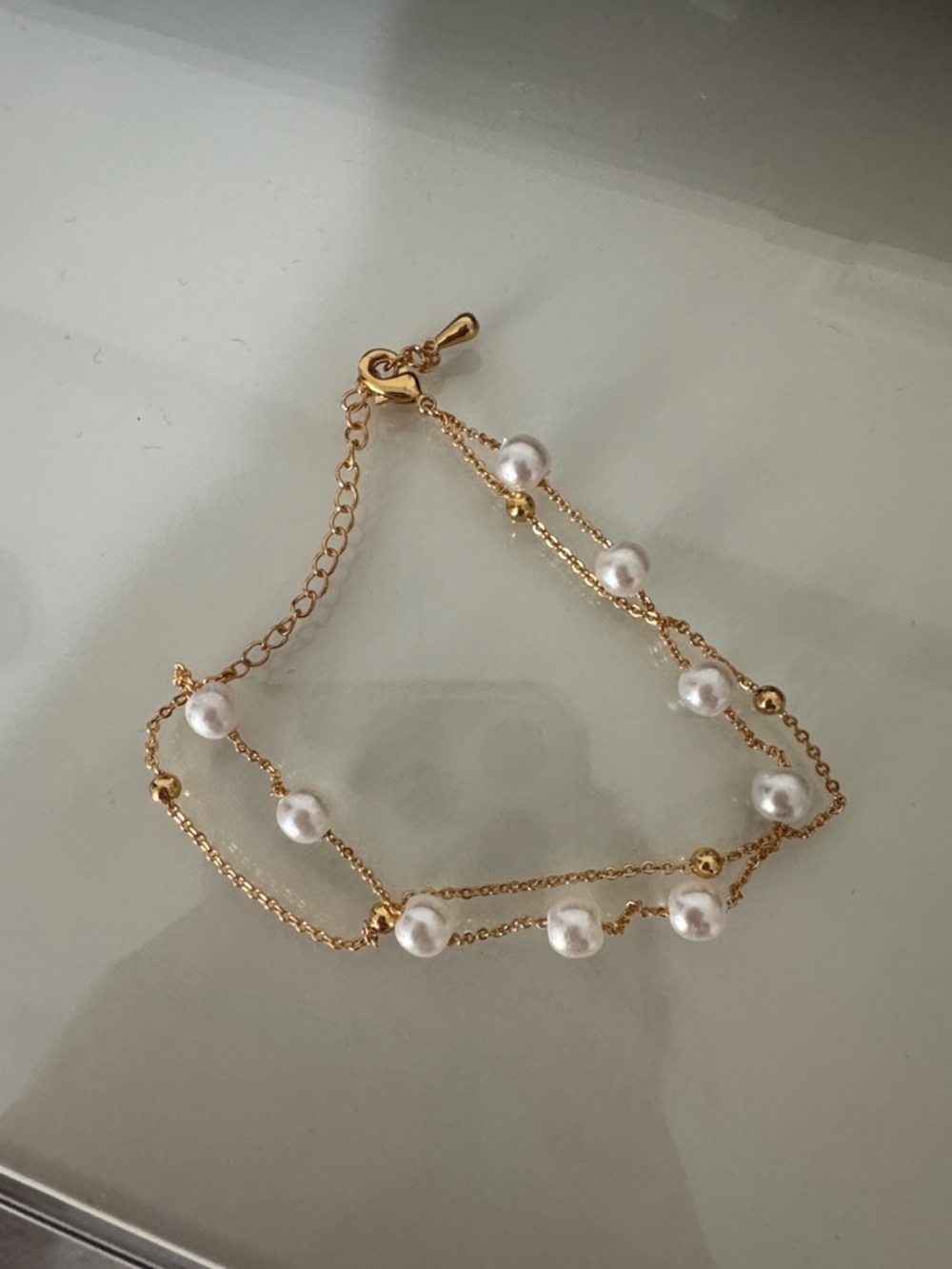 Gold Pearl Double-Chain Bracelet